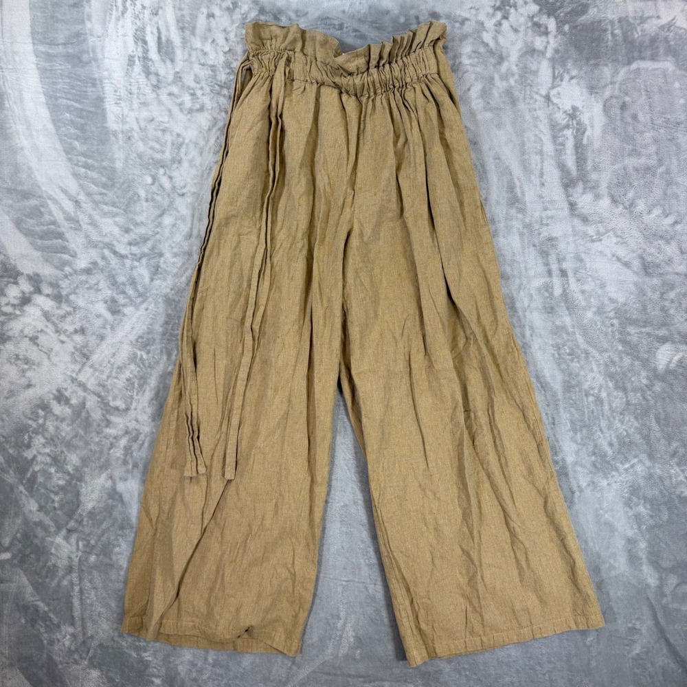 Wayward Fancies eShakti Paperbag Wide Leg Pants Womens Size XL 16 Tan